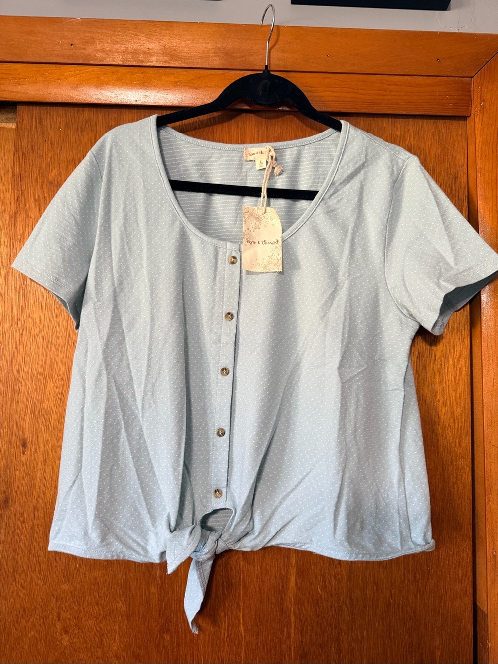 Hem & Thread Pale Blue Button-Front Tie Hem Tee